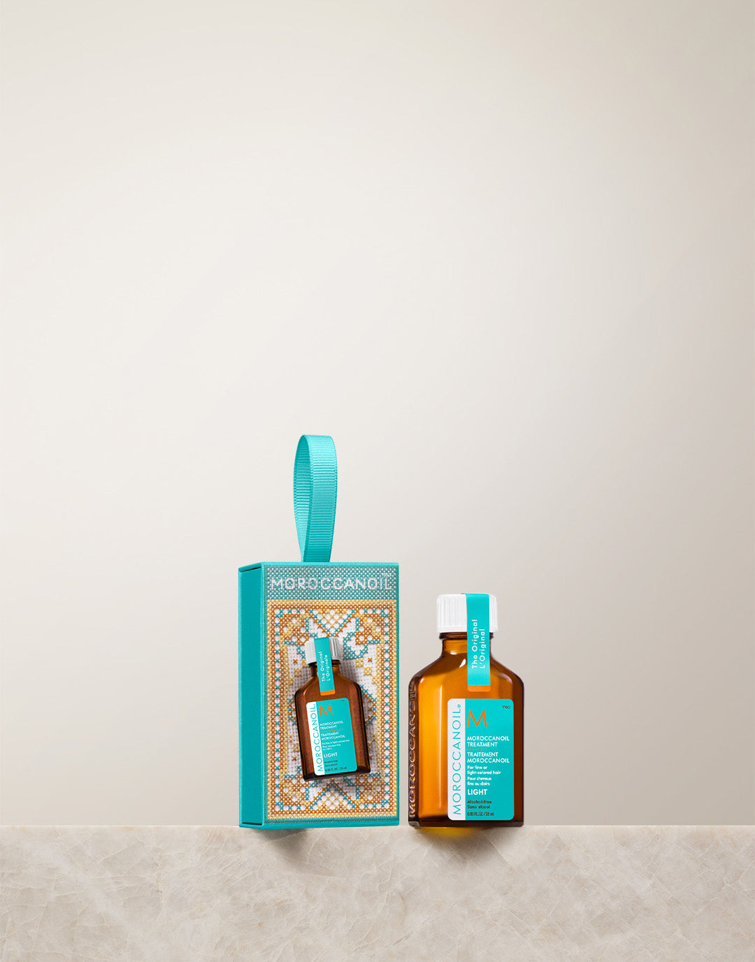 Trattamento Moroccanoil Leggero, olio per capelli, decorazione natalizia