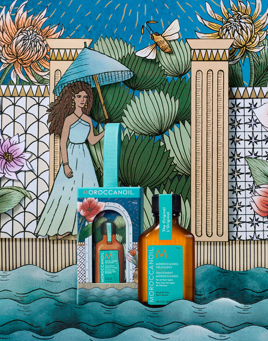 Trattamento Moroccanoil, olio per capelli, decorazione natalizia